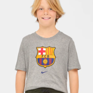 BKK Nike Youth Unisex FC Barcelona Crest Tee, Color: Dark Grey Heather, Size: L