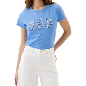 USA Gap Women Logo T-Shirt, Color: Blue Floral, Size: S