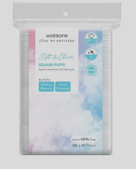 BKK Watsons Cotton Square Puffs 210 sheets.