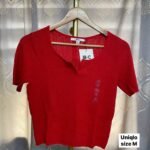 Uniqlo Women's Lace Key Neck Short Sweater, Color: 15 Red
