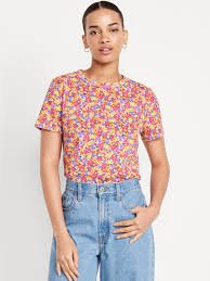 USA Oldnavy Women EveryWear Crew-Neck T-Shirt, Color: Multi-Floral Top - Clothing Size (INT)-S