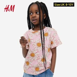 BKK H&M Kids Printed T-shirt, Color:Light pink/flower, Size: 8-10 Yrs