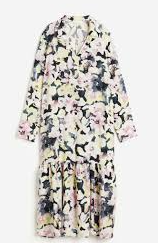 BKK H&M Women Collared dress, Color:Light yellow/Floral, Size: XS