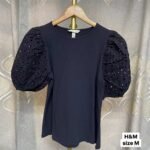 BKK H&M Puff-Sleeved Top, Color: Navy Blue - Clothing-M