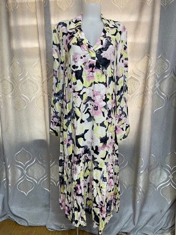 BKK H&M Women Collared dress, Color:Light yellow/Floral, Size: XS