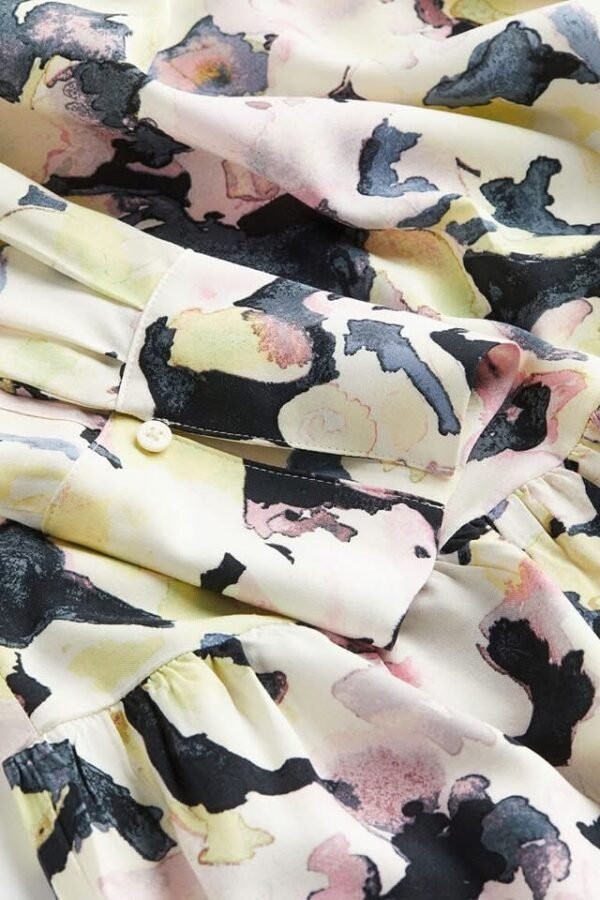 BKK H&M Women Collared dress, Color:Light yellow/Floral, Size: XS
