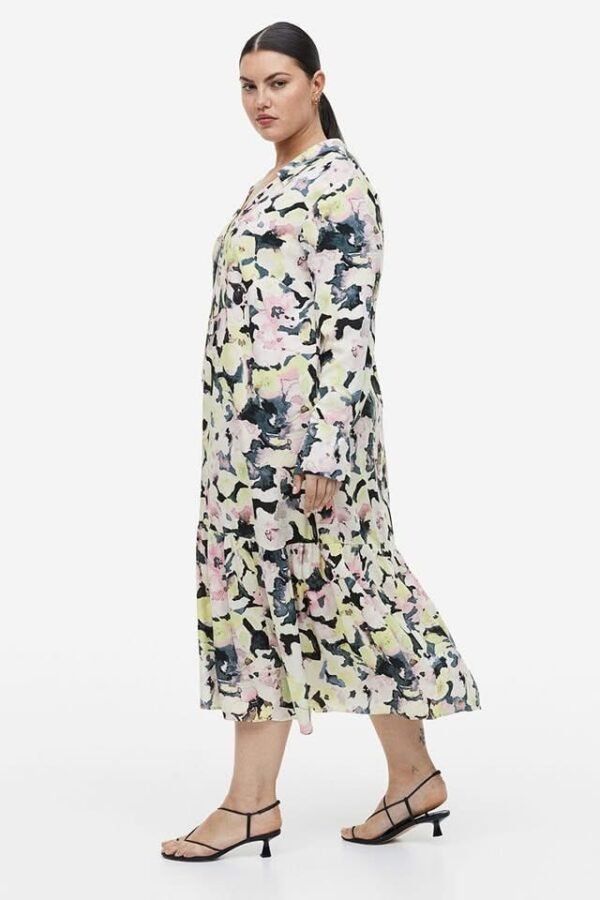 BKK H&M Women Collared dress, Color:Light yellow/Floral, Size: XS