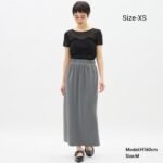 Japan GU Women Ribbed Narrow Slit Long Skirt (Standard Length 83.0-9cm), Color: Gray