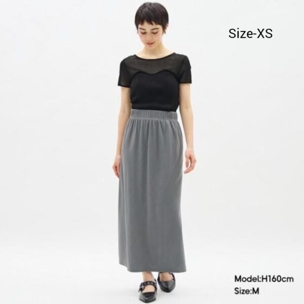 Japan GU Women Ribbed Narrow Slit Long Skirt (Standard Length 83.0-9cm), Color: Gray