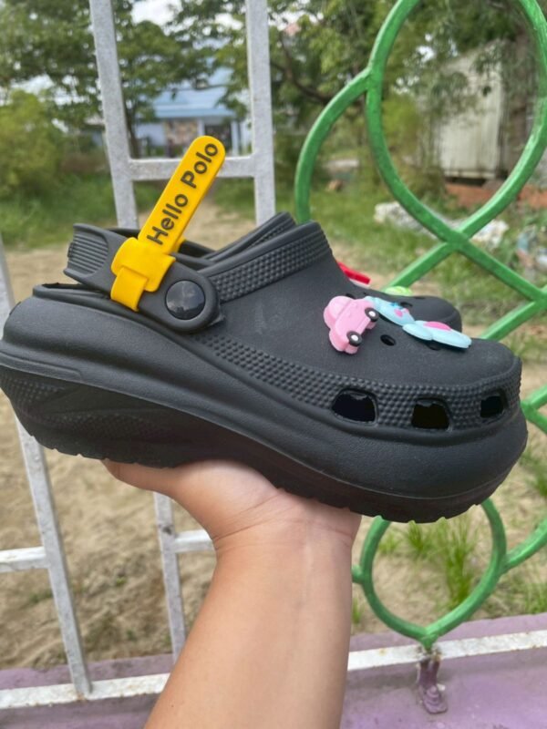 BKK Hello Polo slippers with holes platform slip on soft bottom shoes, Color: Black