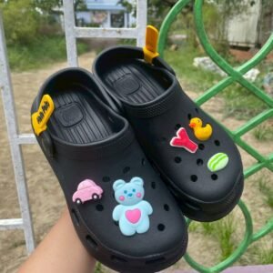 BKK Hello Polo slippers with holes platform slip on soft bottom shoes, Color: Black