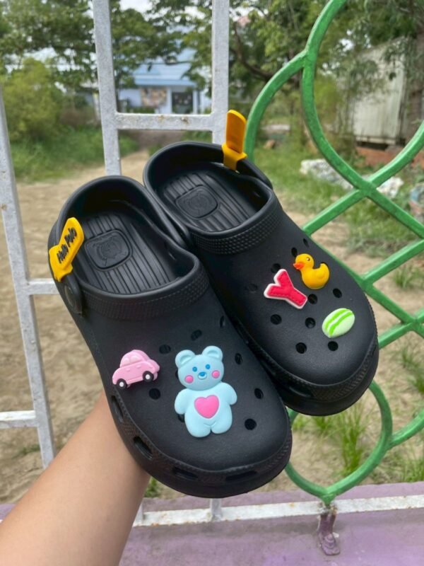 BKK Hello Polo slippers with holes platform slip on soft bottom shoes, Color: Black