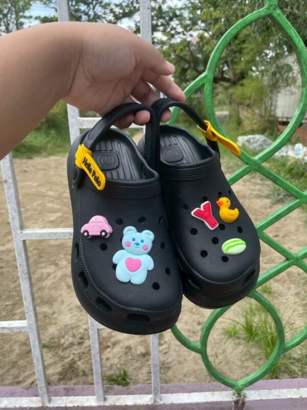 BKK Hello Polo slippers with holes platform slip on soft bottom shoes, Color: Black