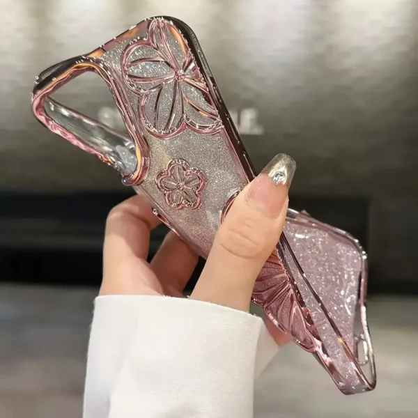 BKK Shein Glitter Electroplated Vintage Minimalist Personalized 3D Oil Painting Flower TPU Phone Case