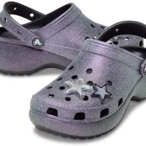 Crocs Classic Platform Clog, Iridescent Glitter Embellished Clog, Color: Multi Glitter