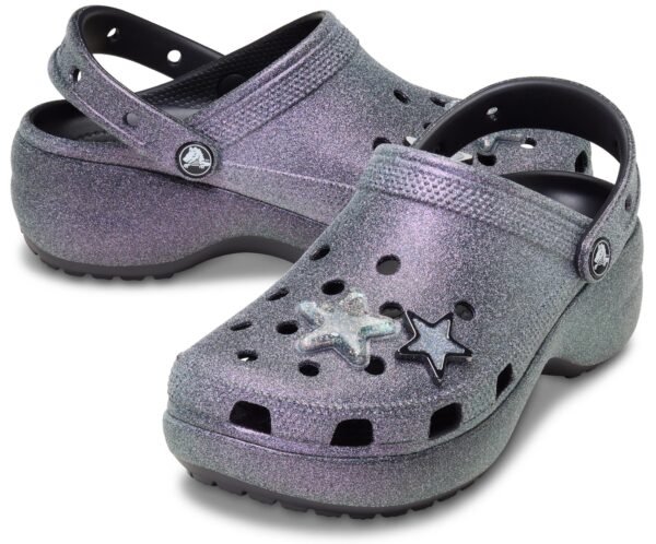 Crocs Classic Platform Clog, Iridescent Glitter Embellished Clog, Color: Multi Glitter